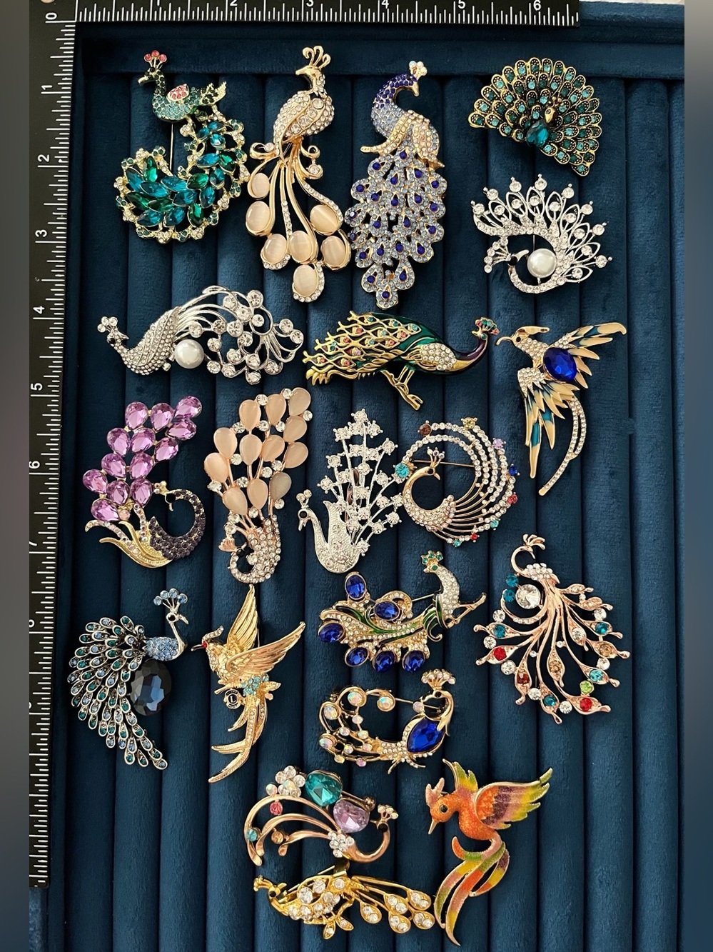 20pc Peacock Brooch Pin Lot Rhinestone Crystal Bird Statement Jewelry